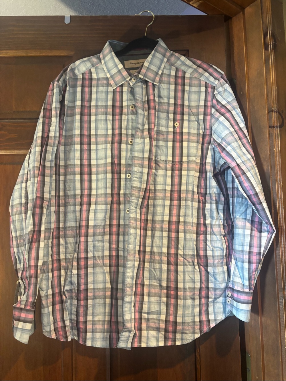 Tommy Bahama Men's Plaid Button-Down Shirt in Pink and Blue